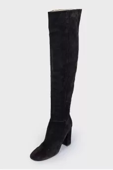 Suede heeled boots with side zip