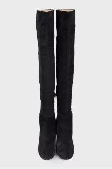 Suede heeled boots with side zip