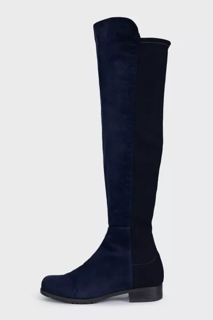 Blue suede and fabric boots