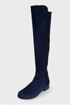Blue suede and fabric boots