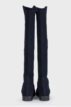 Blue suede and fabric boots