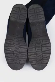 Blue suede and fabric boots