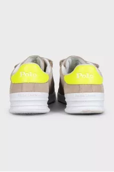 Beige suede sneakers with velcro fasteners