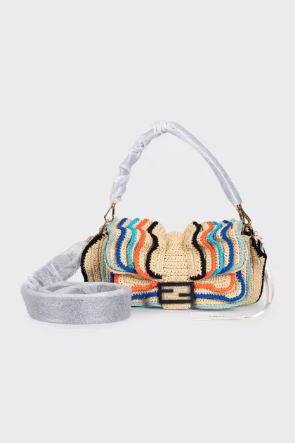 Raffia Baguette Bag with Tag