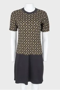 Gold branded print dress