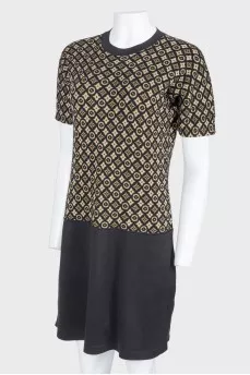 Gold branded print dress