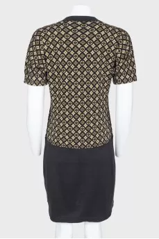 Gold branded print dress