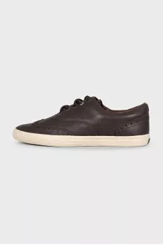Men's brown leather sneakers with perforations