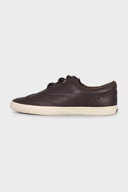 Men's brown leather sneakers with perforations