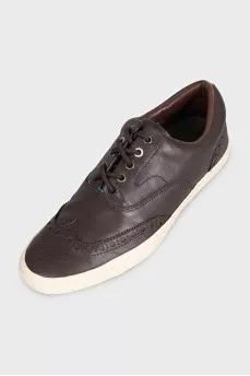 Men's brown leather sneakers with perforations