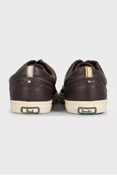 Men's brown leather sneakers with perforations
