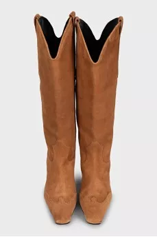 Brown suede Cossack boots with heels