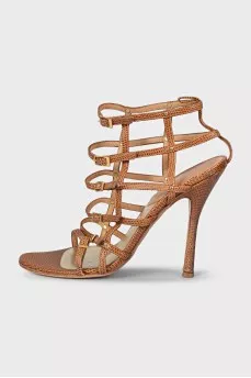Brown leather stiletto sandals