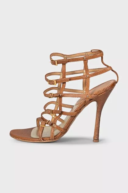 Brown leather stiletto sandals