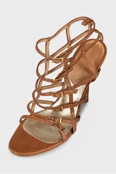 Brown leather stiletto sandals