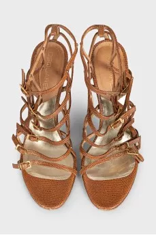 Brown leather stiletto sandals