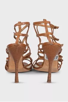 Brown leather stiletto sandals