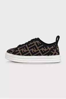 Brown textile sneakers with a signature print