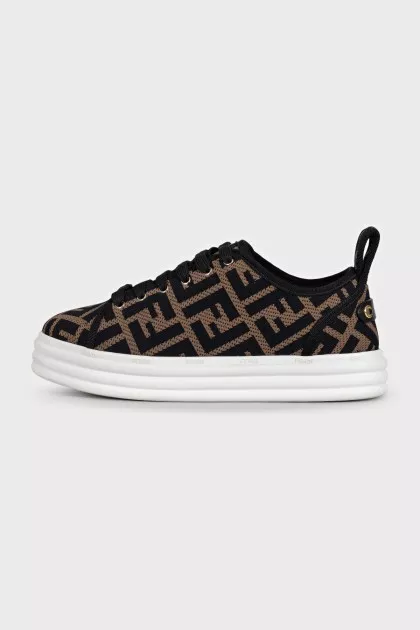 Brown textile sneakers with a signature print