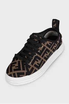Brown textile sneakers with a signature print