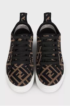 Brown textile sneakers with a signature print