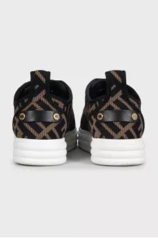 Brown textile sneakers with a signature print