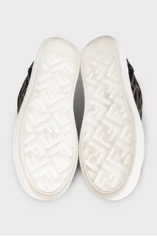 Brown textile sneakers with a signature print