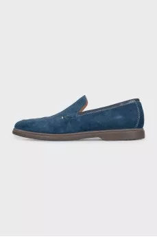 Men's blue suede loafers with print