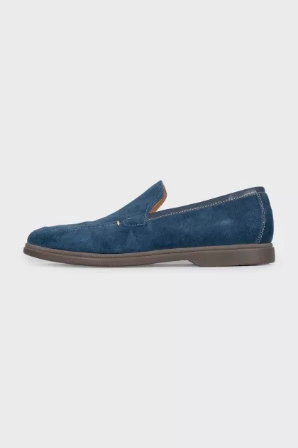 Men's blue suede loafers with print
