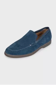 Men's blue suede loafers with print