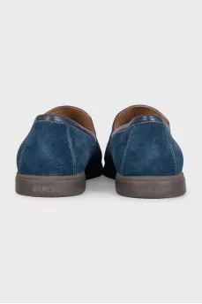 Men's blue suede loafers with print