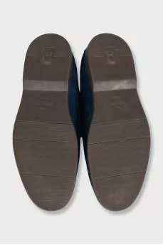 Men's blue suede loafers with print