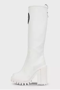 White leather boots with a chunky sole