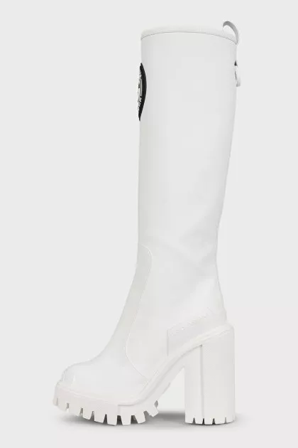 White leather boots with a chunky sole