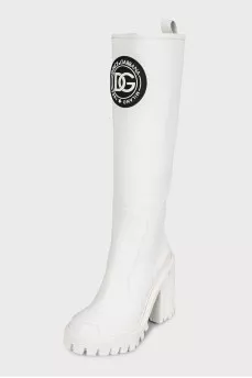 White leather boots with a chunky sole