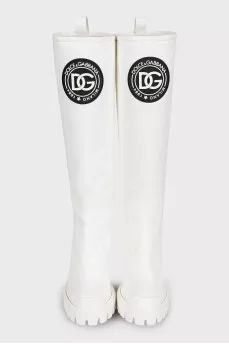 White leather boots with a chunky sole