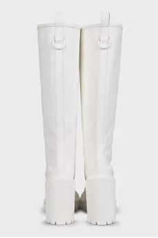 White leather boots with a chunky sole