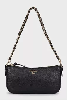 Leather shoulder bag with signature logo
