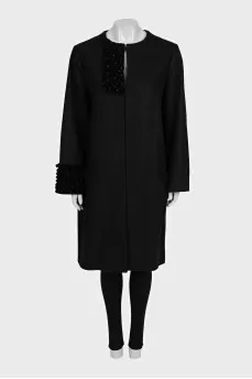 Vintage cashmere straight-cut coat with decoration