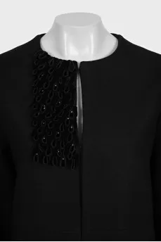 Vintage cashmere straight-cut coat with decoration