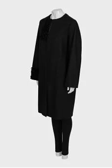 Vintage cashmere straight-cut coat with decoration