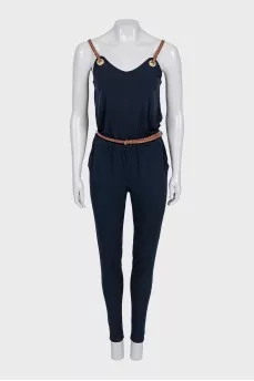 Blue jumpsuit with a belt