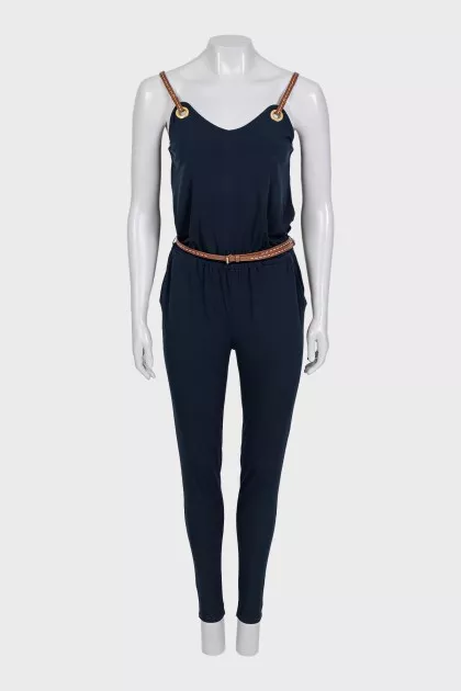 Blue jumpsuit with a belt