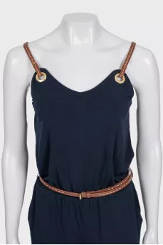 Blue jumpsuit with a belt