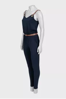 Blue jumpsuit with a belt