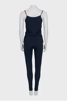 Blue jumpsuit with a belt