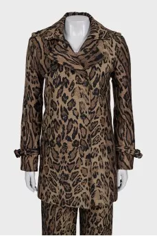 Suit with jacket and trousers in animal print