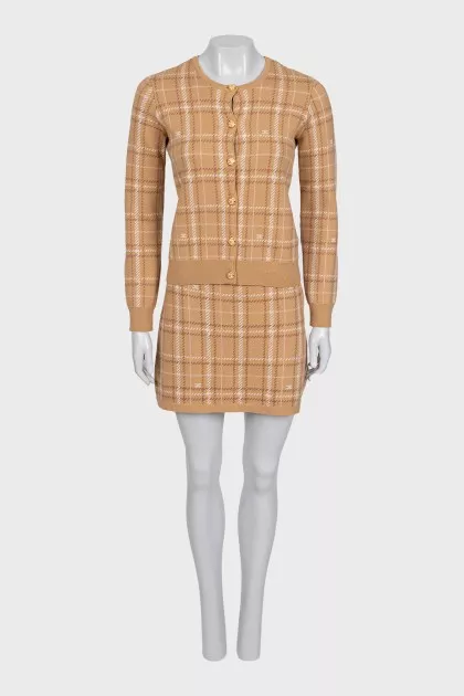 Brown plaid print skirt suit with tag