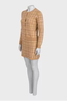 Brown plaid print skirt suit with tag