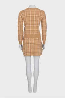 Brown plaid print skirt suit with tag